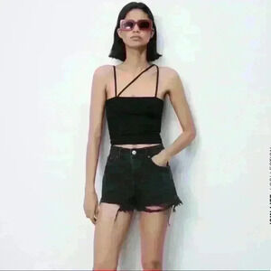 Zara Frayed Mid-Rise Denim Shorts US 4